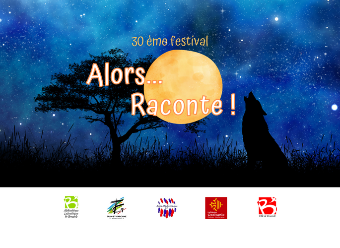 Visuel nuit étoilée, pleine lune et ombre de loup hurlant